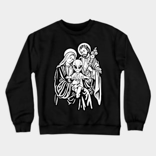 Alien Baby Jesus, Mary And Joseph Attend Pagan Atheist Party Crewneck Sweatshirt